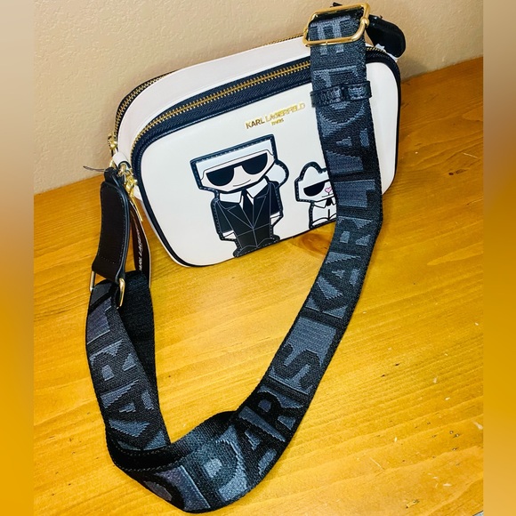 ๐ SALE ๐ NEW! Karl Lagerfeld Paris Beige Maybelle Double Zip Choupette Bag - Picture 3 of 17